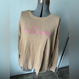 Ann Taylor Loft Sweater LARGE L'Autumne Autumn Embroidered Pullover Preppy Fall